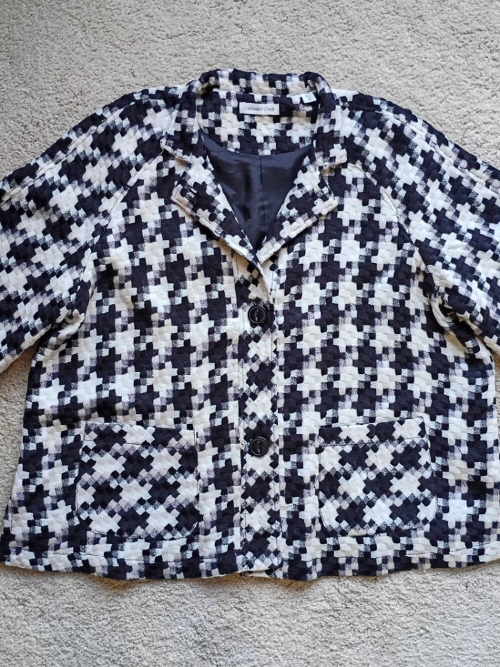 Coldwater Creek Houndstooth Swing Jacket Blazer Sz XL 18 Black White Lined EUC
